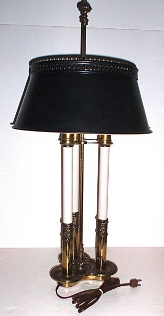 Vintage - Stiffel Brass French Bouilloutte Candlestick Table 3 - Way Lamp Tole Shade