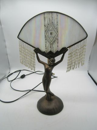 Meyda Tiffany Stained Glass Lamp Art Deco Nouveau Style Nude Fan Desk Table Lamp
