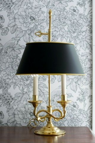 Baldwin Lighting Double Arm Vintage Brass Lamp With Black Shade