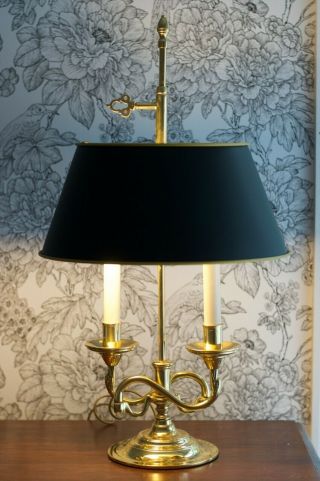 Baldwin Lighting Double Arm Vintage Brass Lamp With Black Shade 2