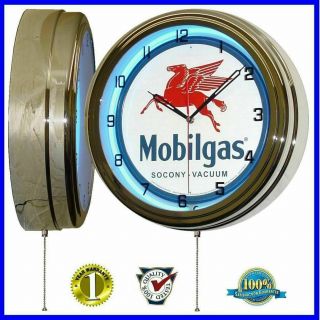 16 " Mobil Mobilgas Socony Vacuum Pegasus Sign Neon Wall Clock 1 One