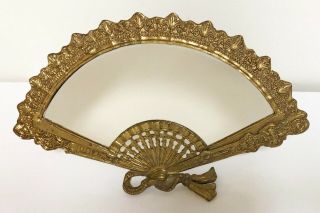 Vintage Victorian Style Brass Fan Shape Standing Easel Table Vanity Mirror