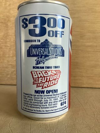 1993 Pepsi Universal Studios Hollywood Back To The Future Ride Now Open Soda Can