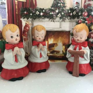 Homco Vintage Choir Boy Figurines Set Of 3 Ceramic Bisque 5 " T Christmas Decor