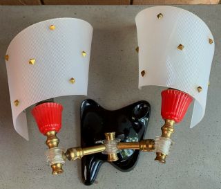 Vintage 50s Plastic Double Sconce Wall Hanging Light Mid Century Modern French