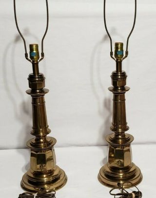 Vintage Pair Stiffel Brass Mid - Century Table Lamps 32 "