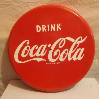 Coca Cola Button Porcelain Enamel 20 Inches Sign