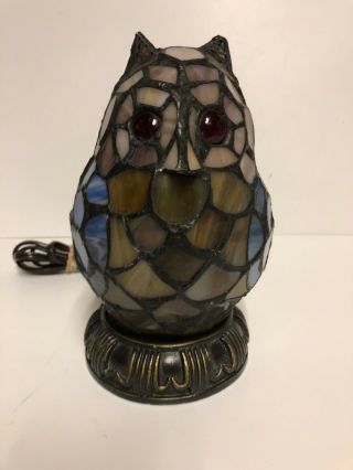 Stained Glass Handcrafted Owl Night Light Table Desk Lamp Tiffany Style 2013 2