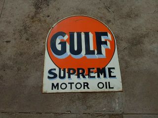 Porcelain Gulf Supreme Motor Oil Enamel Sign Size 25 " X 21 " Inches Double Sided