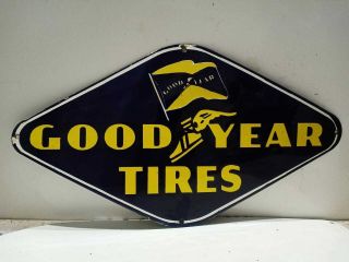 Porcelain Goodyear Tire Enamel Sign Size 14.  5 " X 28 " Inches