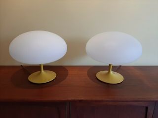 Pair Mid Century Modern Laurel Mushroom Lamps Bright Yellow