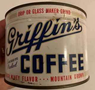 Vintage Griffin’s Coffee Tin Nos Full Can Advertising Key Wind
