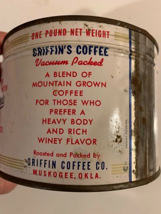 Vintage Griffin’s Coffee Tin NOS Full Can Advertising Key Wind 3