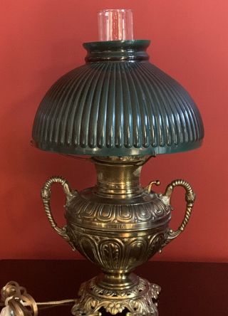 Antique Bradley & Hubbard Handled Brass Banquet Parlor Gwtw Converted Lamp