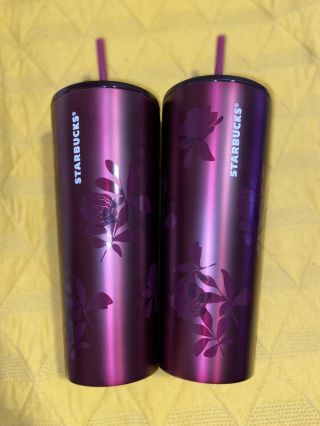 Starbucks Fall 2020 Plum Rose Stainless Steel Tumbler 24oz Two Cups