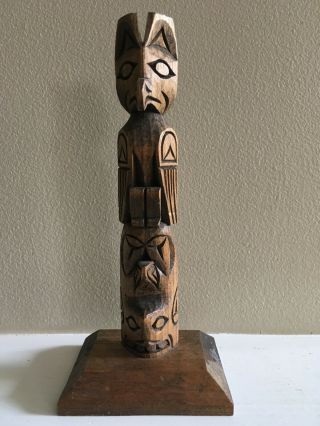 Hand Carved Eagle & Whale Wooden Totem Pole Signed