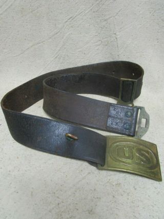Indian War U.  S Army Pattern 1874 Leather Waist Belt W/ Us Brass Buckle Plate