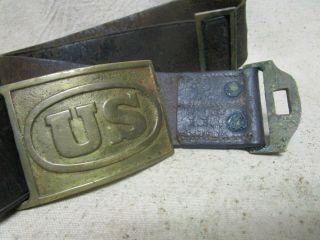 Indian War U.  S Army Pattern 1874 Leather Waist Belt w/ US Brass Buckle Plate 2