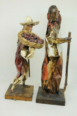 2 Vintage Mexican Folk Art Paper Mache dolls Figurines Man And Woman decor 2