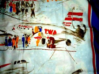 Vintage TWA THE LINDBERGH LINE Stewardess Art Scarf Mid Century Modern 3