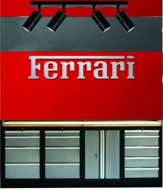 Ferrari Lettering Brushed Aluminum 4 Feet Wide Garage Sign Gift