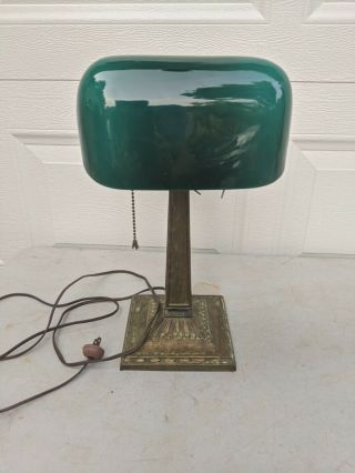 Antique Emeralite Bankers Desk Lamp W/green Glass Shade 8734 H.  G.  Mcfaddin Ny
