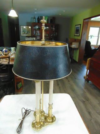 Vintage Stiffel Brass French Bouillette Candlestick Table Lamp 3 - Way With Shade