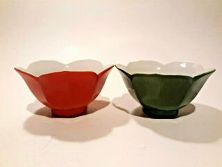 Vintage Set Of 2 Otagiri Porcelain Lotus Flower Blossom Shaped Rice Bowls Japan