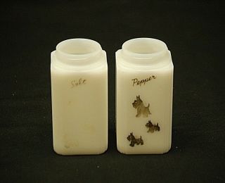 Vintage Tipp City White Milk Glass Salt & Pepper Shakers Art Deco Ribbed Edges