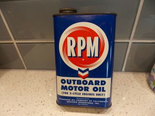 Vintage Chevron Outboard Motor Oil Tin Can.  Empty.  Photos Show Conditions