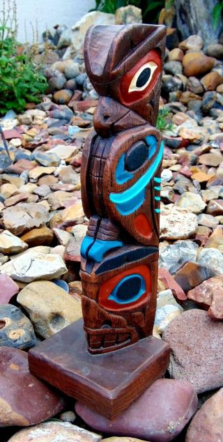 Alaska Nwc Northwest Coast Hand Carved Eagle & Killer Whale Totem Pole Signed
