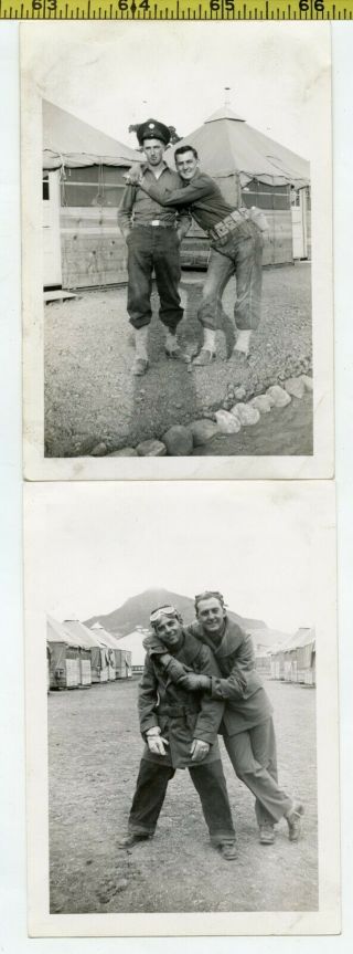 (2) Vintage Wwii Photos / Affectionate American Soldier Hugs His Buddies 2 Hard