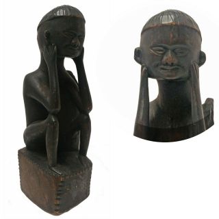 Vintage Carved Wooden African Man Sitting Thinking Dark Finish Figure Statue 8 "