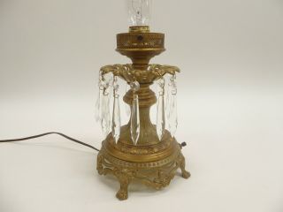 Vintage Art Deco Metal With Crystals Table Lamp - 17.  5 " Tall -