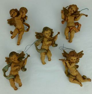 5 Vintage Depose Italy Cherub Angels Ornaments Christmas Christian Holiday