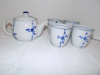 6 Piece Hand Painted Asian Tea Pot with 4 Matching Tea Cups Gift Set 3