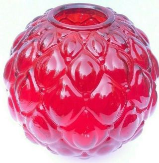 Vintage Lamp Shade Light Gwtw Ruby Red Glass Large Round Ball Globe Quilted Rare