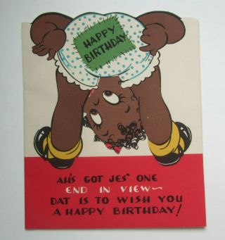 Vintage 1945 Black Americana Birthday Card - Pop - Up Inside - Barker Card