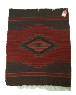 Awesome Vintage Native American Hand Woven Red Wool 19 X 15 Mat/ Rug Wall Art