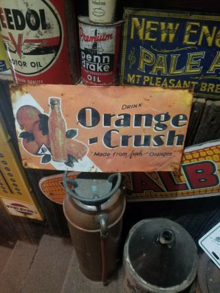 Vintage Old Metal Orange Crush Soda Sign Gas Station General Store Coke Pepsi
