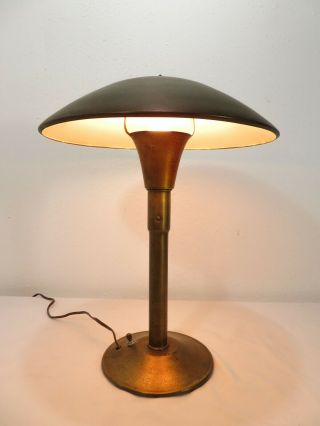 Vtg Art Deco Industrial Brass Table Desk Lamp Light Steampunk Mid Century Ufo