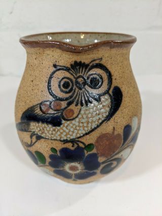 Tonala (?) Mexican Pottery Signed C.  O.  Owl Hand Painted Folk Art Pitcher Creamer