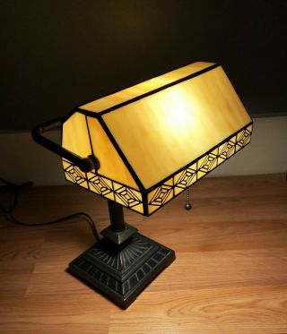 Table Desk Banker Lamp Art Deco Tiffany Style Stained Glass Slag Style Light