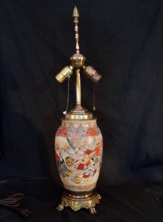 Antique Japanese Chinese Ginger Jar Porcelain Moriage Satsuma Vase Lamp W/ Brass