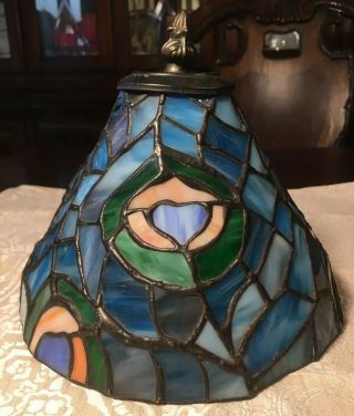 Antique Tiffany Style Leaded Stained Glass Lamp Shade Heavy
