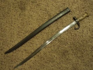 French Model 1866 Chassepot Bayonet Sword W/ Matching Scabbard Signed Blade 1871