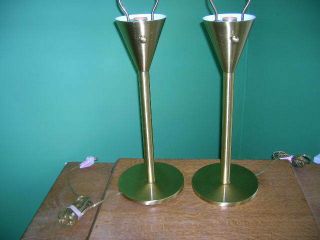 PAIR MID CENTURY MODERN NESSEN BRASS TABLE LAMPS WITH BRASS SHADES 3