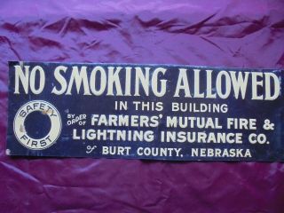 Old Advertising Tin Sign From " Farmers Mutual Fire & Lightning Co " Burt Nebraska