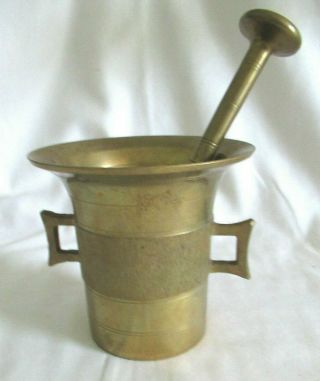 Vintage Solid Brass Apothecary Physicians Mortar & Pestle With Handles
