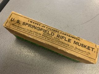 Vintage U.  S.  Springfield Rifle Musket Model 1874 Ammo Cartridge 2pc Box 45 Cal